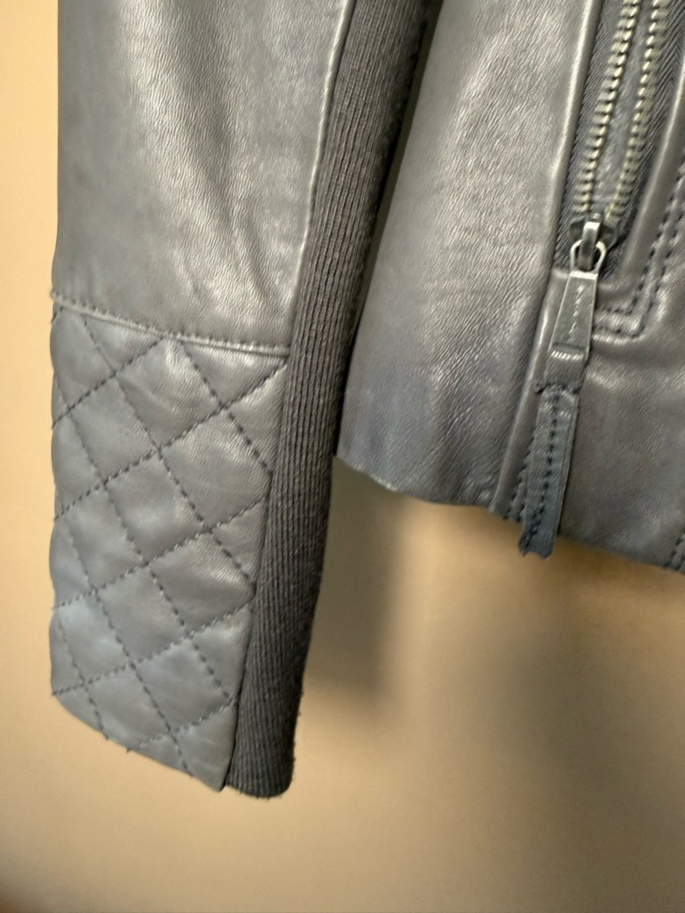 Michael Kors Slate Gray Hooded Moto Jacket Ribbed Knit Panels S - Picture 7 of 10